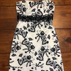 White House Black Market Strapless Mini Dress - Women's Black and White Floral